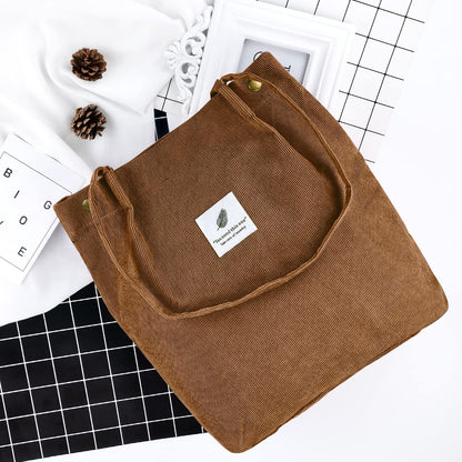 Corduroy Tote Bag Large for Women Girl Lady Canvas Shoulder Cord Purse and Handbags with Inner Pocket
