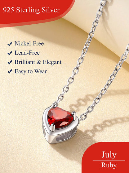 Silver Necklace for Women 925 Sterling Silver Birthstone Love Heart Necklace